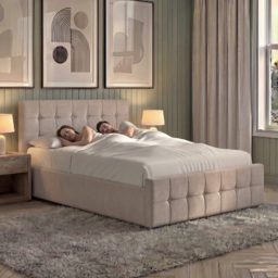 Vida Designs Valentina Beige Linen Double Ottoman Bed with Padded Headboard - thumbnail 4
