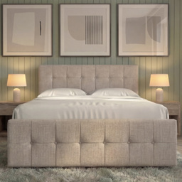 Vida Designs Valentina Beige Linen Double Ottoman Bed with Padded Headboard - thumbnail 3