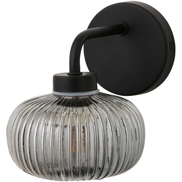 ValueLights Amaia Matt Black Smoked Ribbed Glass LED Wall Light - image 1