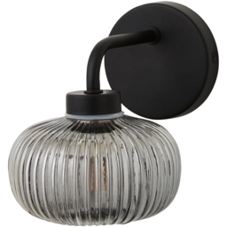 ValueLights Amaia Matt Black Smoked Ribbed Glass LED Wall Light - thumbnail 1