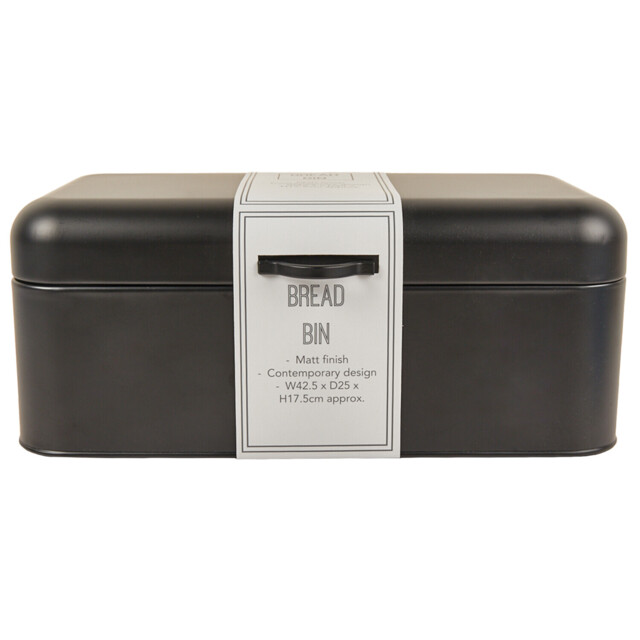 Rectangular Black Bread Bin with Hinged Lid - image 1