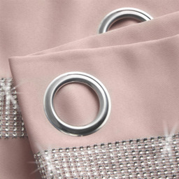 Alan Symonds Palace Plain Thermal Ring Top Eyelet Curtains with Diamante Band Blush 228 x 183cm - thumbnail 3