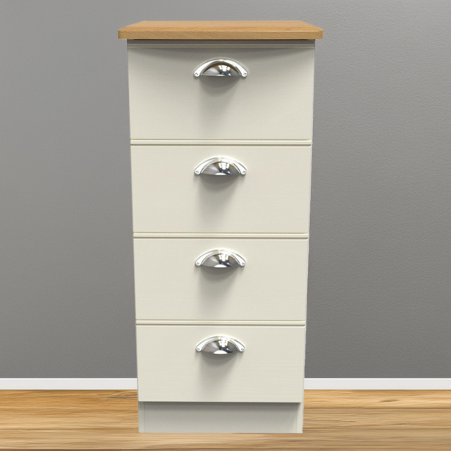 Victoria 4 Drawer Cream Ash and Oak Bedside Cabinet - image 1