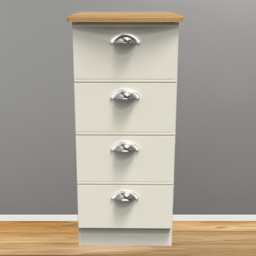 Victoria 4 Drawer Cream Ash and Oak Bedside Cabinet - thumbnail 1