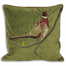 Paoletti Hunter Green Velvet Pheasant Cushion