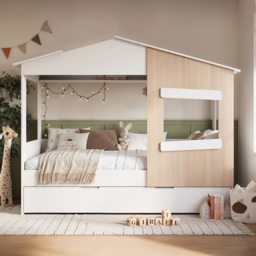 Flair Dreamland White and Oak Play House Bed Frame with Trundle