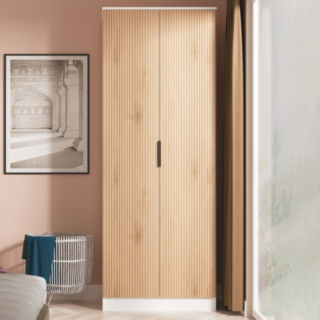 Crowndale Java Slatt Effect and White 2 Door Tall Wardrobe Ready Assembled - image 1