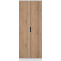 Crowndale Java Slatt Effect and White 2 Door Tall Wardrobe Ready Assembled - thumbnail 2