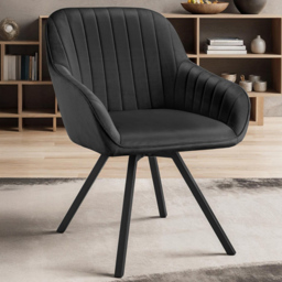 tectake Black Velvet Swivel Accent Lounge Armchair Set of 6