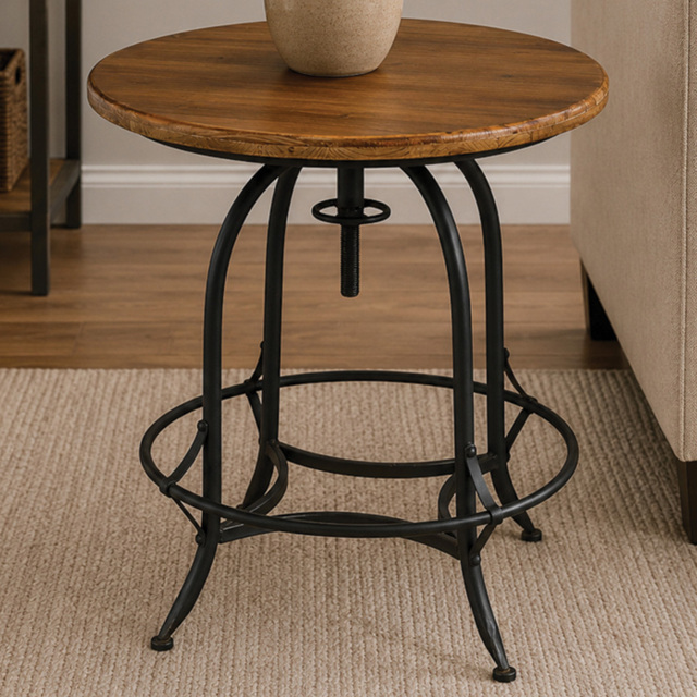 Premier Housewares Foundry Wood and Metal Industrial-Style Round Top Table - image 1