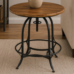 Premier Housewares Foundry Wood and Metal Industrial-Style Round Top Table