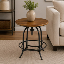 Premier Housewares Foundry Wood and Metal Industrial-Style Round Top Table - thumbnail 3