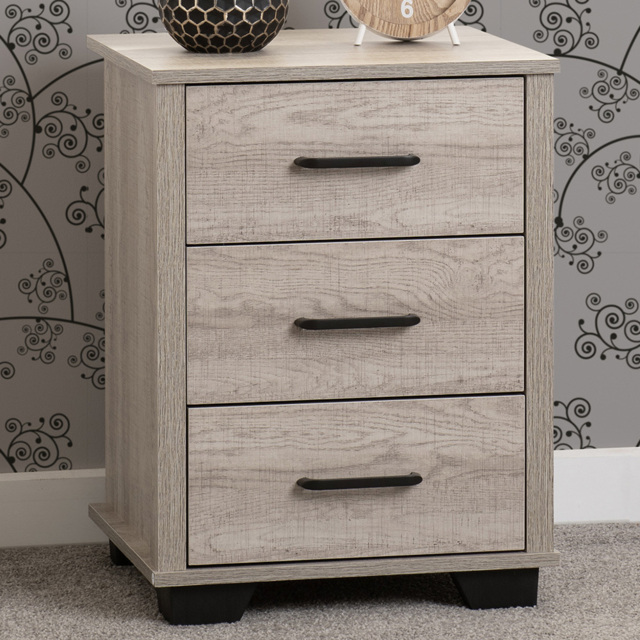 Seconique Oliver 3 Drawer Light Oak Effect Bedside Table - image 1