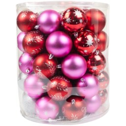 Jingle Bell Boogie Red, Pink and Silver Bauble Drum 70 Pack