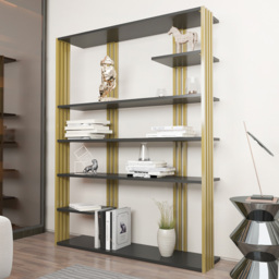 Decorotika Jeni Anthracite and Gold 7 Tier Bookcase