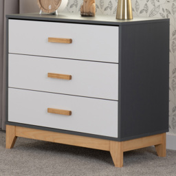 Seconique Cleveland 3 Drawer White and Grey Metal Effect Chest of Drawers - thumbnail 1