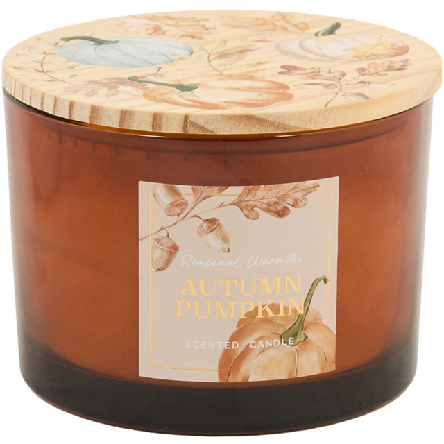 Pumpkin Wooden Lid 3 Wick Candle