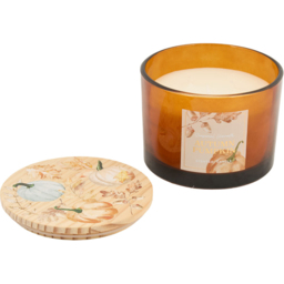 Pumpkin Wooden Lid 3 Wick Candle - thumbnail 3