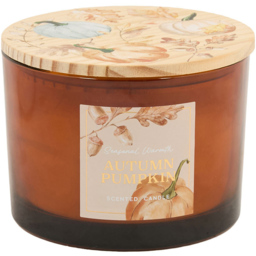 Pumpkin Wooden Lid 3 Wick Candle - thumbnail 1