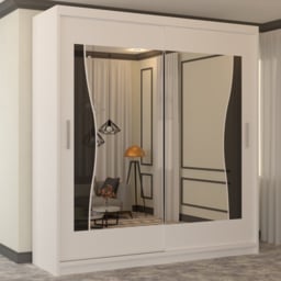 M N Furniture Banton 2 Door White Curved Mirrored Sliding Wardrobe 203cm - thumbnail 1