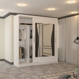 M N Furniture Banton 2 Door White Curved Mirrored Sliding Wardrobe 203cm - thumbnail 3