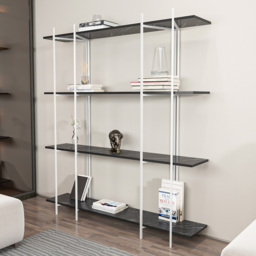 Decorotika Moss 4 Tier Black Marble Effect and White Bookcase