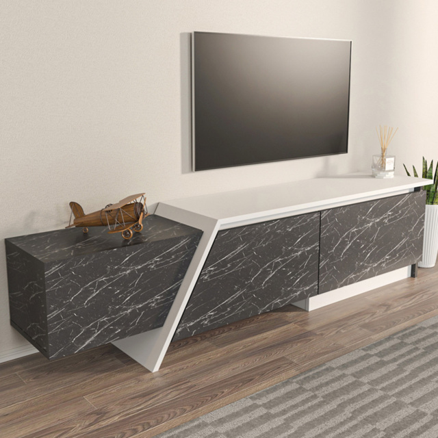 Decorotika Zonas White and Black Marble 3 Door TV Unit - image 1