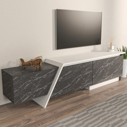 Decorotika Zonas White and Black Marble 3 Door TV Unit - thumbnail 1