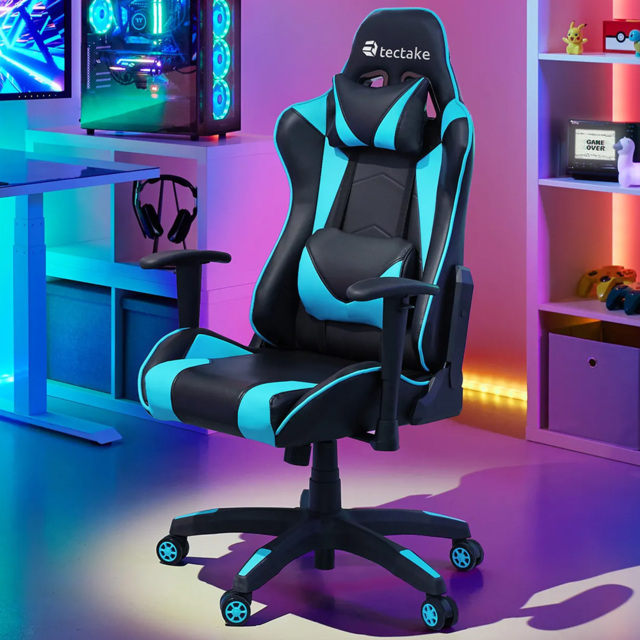 tectake Stealth Black and Azure Gaming Chair - image 1