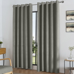 Alan Symonds Temple Velvet Blackout Ring Top Eyelet Curtains Silver 168 x 183cm