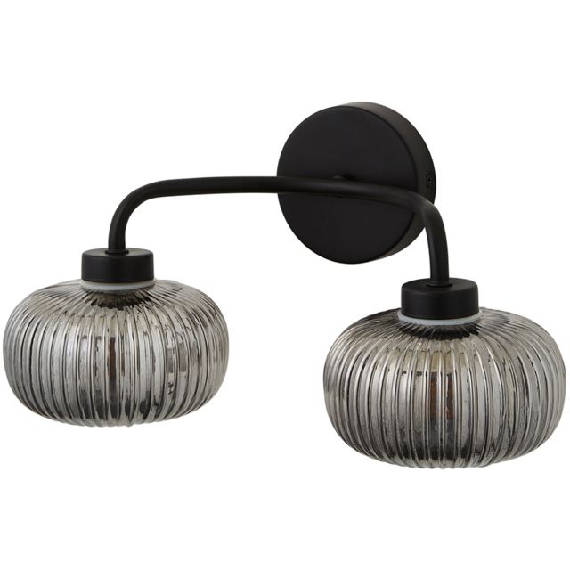 ValueLights Amaia Matt Black 2 Way Smoked Ribbed Glass LED Wall Light - image 1