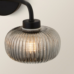 ValueLights Amaia Matt Black 2 Way Smoked Ribbed Glass LED Wall Light - thumbnail 4