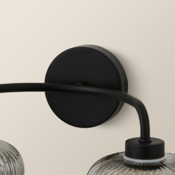 ValueLights Amaia Matt Black 2 Way Smoked Ribbed Glass LED Wall Light - thumbnail 3