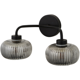 ValueLights Amaia Matt Black 2 Way Smoked Ribbed Glass LED Wall Light - thumbnail 1