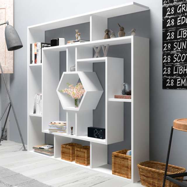 Decorotika Labrina White 8 Tier Hexagonal Geometric Bookcase - image 1