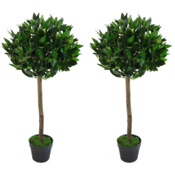 Leaf Plain Stem Topiary Bay Laurel Ball Artificial Tree in Pot 90cm 2 Pack - thumbnail 1