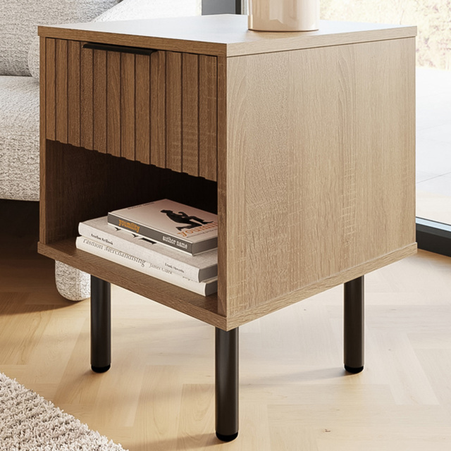 GFW Nervata Single Drawer Single Shelf Oak Lamp Table - image 1