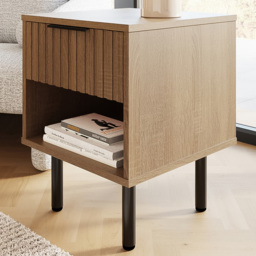 GFW Nervata Single Drawer Single Shelf Oak Lamp Table - thumbnail 1