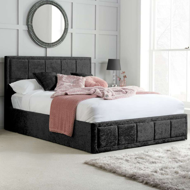 Hannover Small Double Black Crushed Velvet Ottoman Bed Frame - image 1