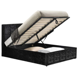 Hannover Small Double Black Crushed Velvet Ottoman Bed Frame - thumbnail 3