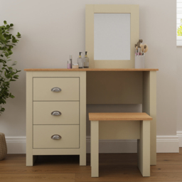 GFW Lancaster 3 Drawer Cream Dressing Table Set with Mirror