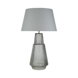 Dallary Grey Fabric Shade Ribbed Glass Table Lamp