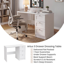 FWStyle Artus White 3 Drawer Vanity Dressing Table - thumbnail 3