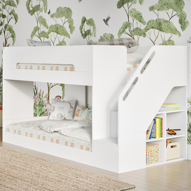 Flair Deimo Single White Low Bunk Bed with Staircase - image 1
