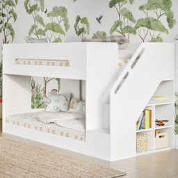 Flair Deimo Single White Low Bunk Bed with Staircase - thumbnail 1