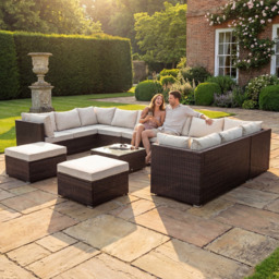 Artemis Home Oliena 12 Seater Brown Rattan U-Shaped Modular Garden Furniture Set - thumbnail 4
