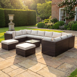 Artemis Home Oliena 12 Seater Brown Rattan U-Shaped Modular Garden Furniture Set - thumbnail 1
