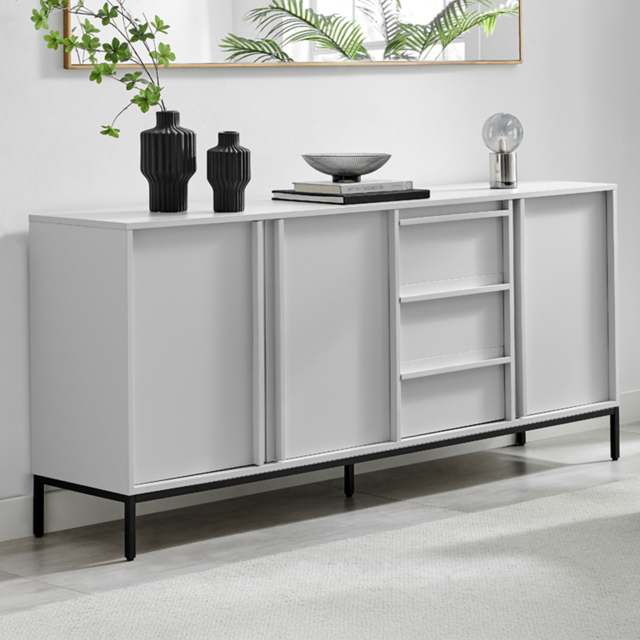 Furniturebox Sval 3 Door 3 Drawer Off White Wooden Sideboard - image 1