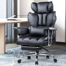 Rattrix Leather Black Ergonomic High Back Swivel Office Chair with Footrest