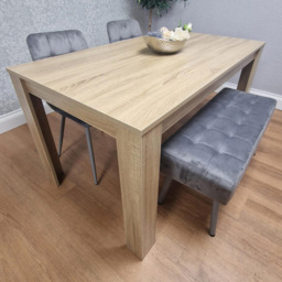 Kosy Koala 4 Seater Dining Set with Bench Oak Effect and Grey Velvet